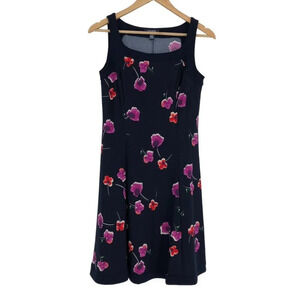 Chaps Navy Blue Floral  Red Pink Sleeveless Fit & Flair midi dress SP